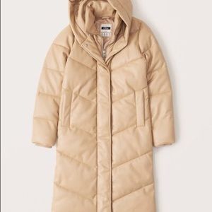 Abercrombie Ultra Long Vegan Leather Puffer Tan M